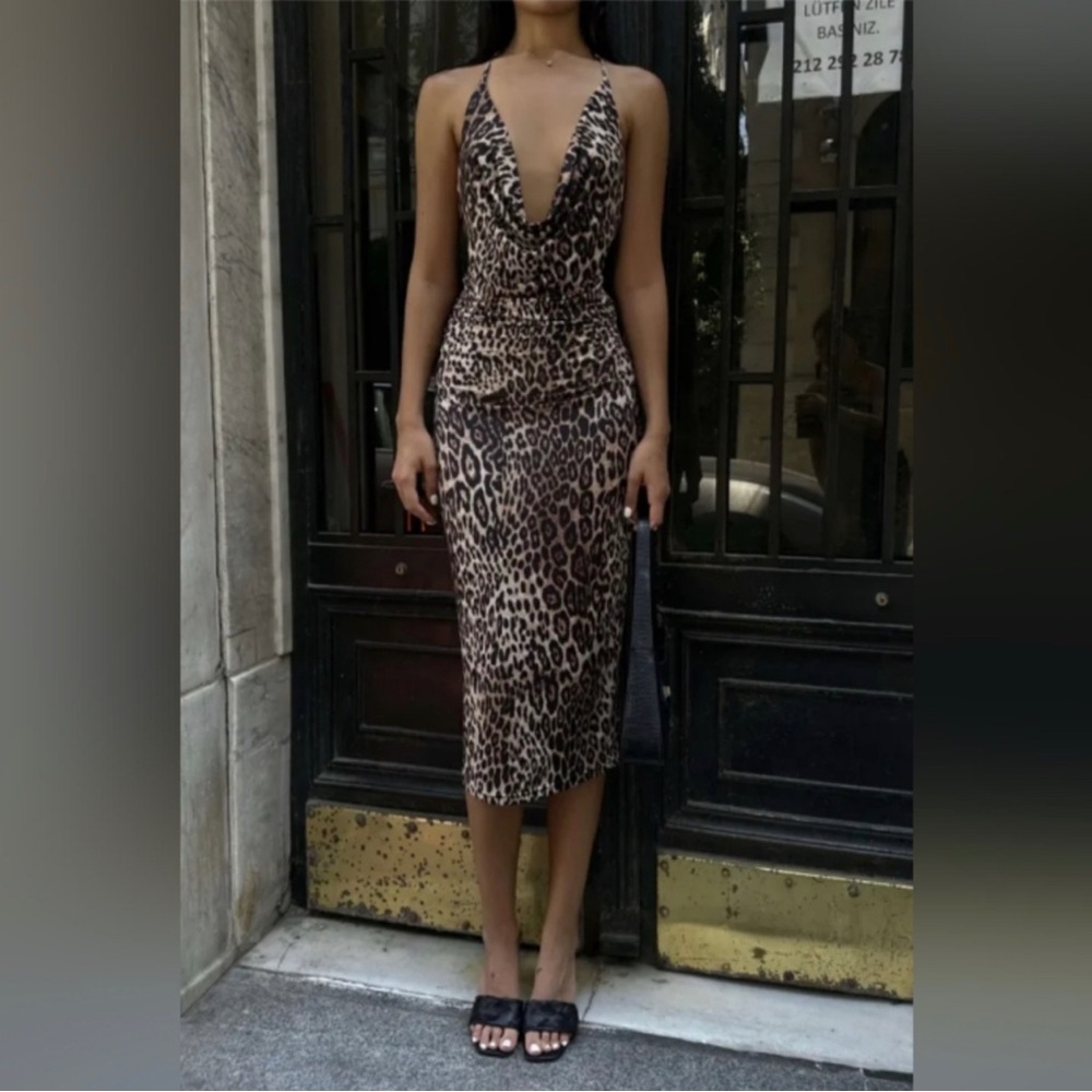 NWT Zara Animal Leopard Print Drape Modi Dress M L - Picture 14 of 14